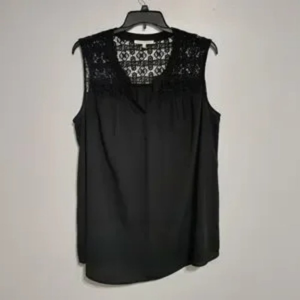 Daniel Rainn Black Blouse Lace Sleeveless V-Neck Plus